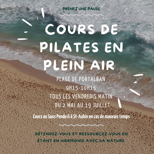 Cours de pilates plage de portalban 9h15 10h15 vendredi matin des le 2 mai 24 (1)